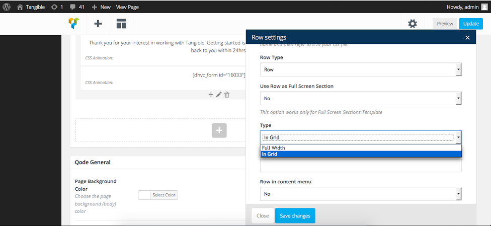 change config in ROW of DHVC to style form