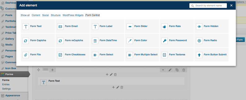 visual wordpress form in visual composer popup