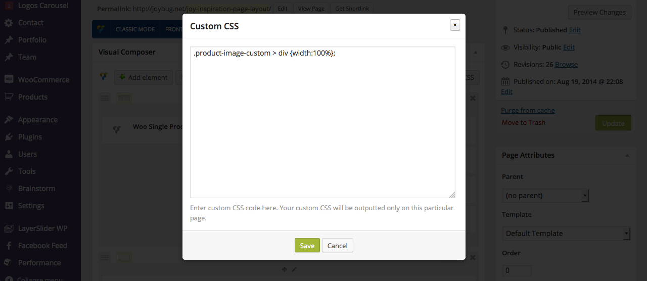 woo product page builder image setting